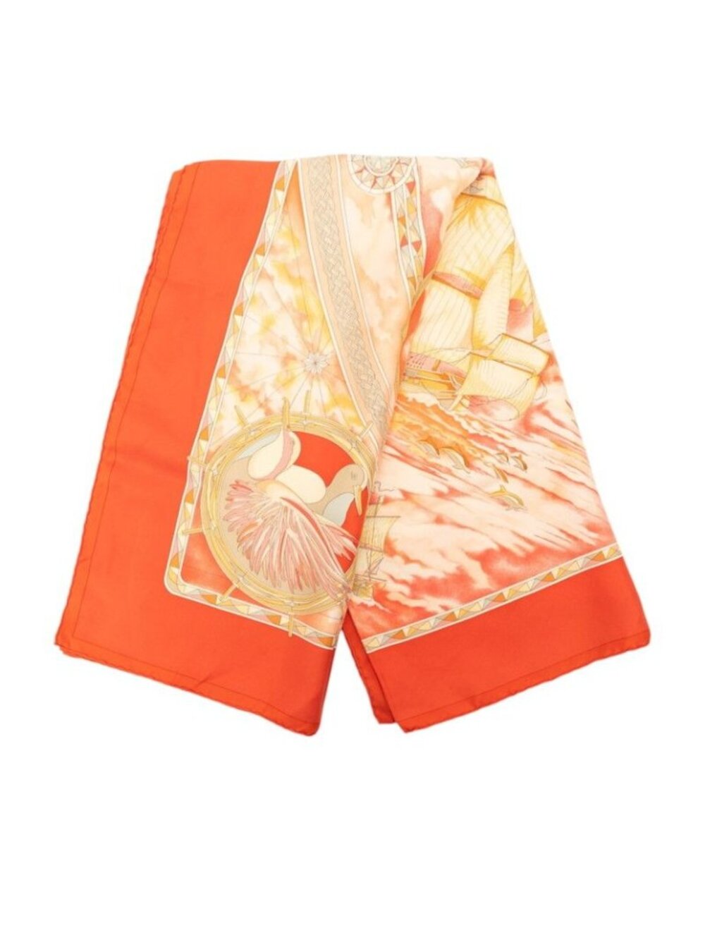 Hermes Carre 90 Magnificent Frigate Fregates Magnifiques Scarf Orange Multicolor - Picture 8 of 8